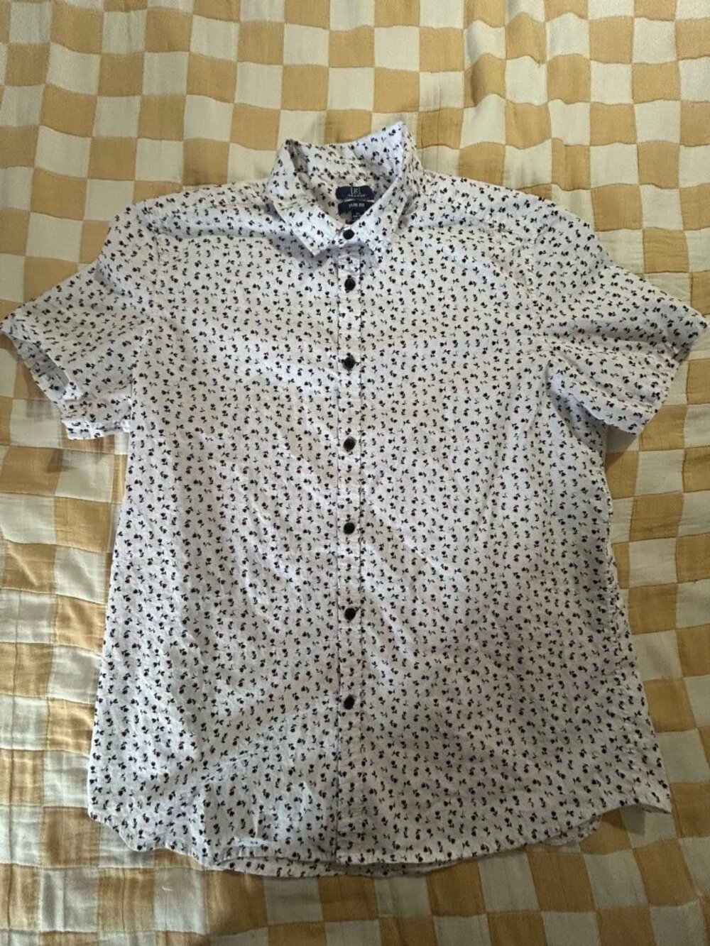 George Men's Slim Fit White Floral Print Short Sleeve Button Down Shirt